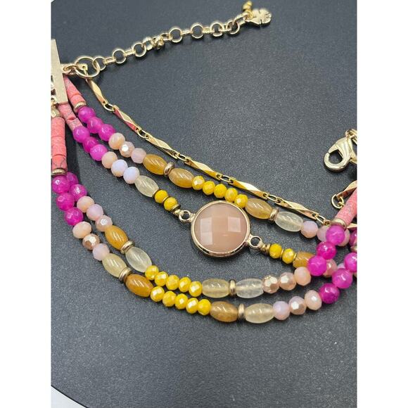 Lucky Brand Signed‎ Semi Precious Multi strand Pink Yellow Bracelet New - Picture 7 of 7